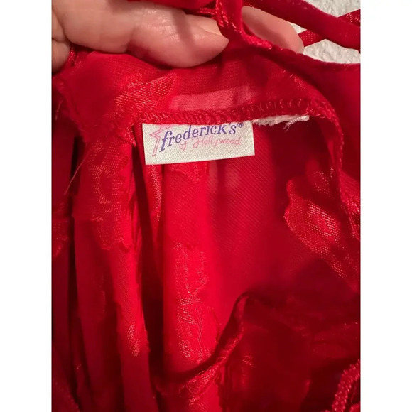 Vintage VTG Frederick’s of Hollywood Lingerie Red Rose Nightgown Chemise Robe - Picture 6 of 10